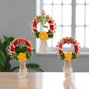 Subh Labh Ganesh Door Hanging Auspicious Home Decor for Good Luck and Prosperity (Red)