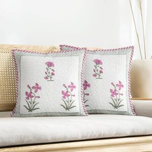 16 X 16 Inches Soft Throw Cushion Cover – Pack Of 2 Jaipuri Hand Block Print Cotton Pillow Covers, Pink
